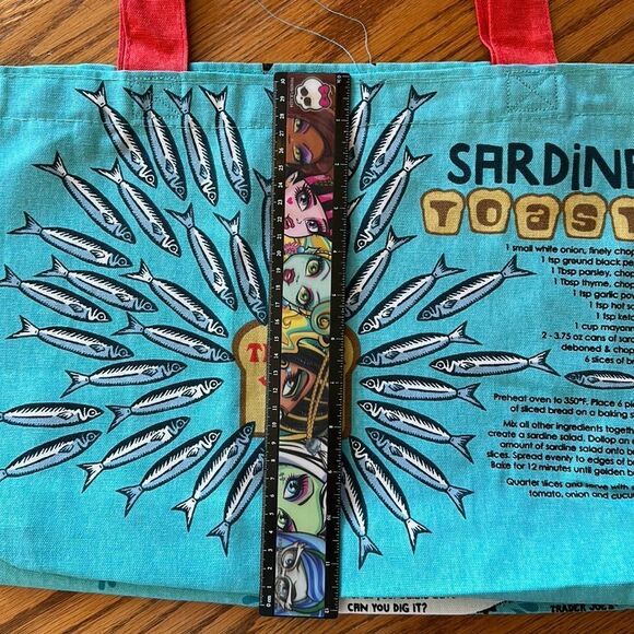 Trader Joe’s Limited Edition Reusable Canvas Bag Turquoise Blue Sardines - Picture 5 of 9